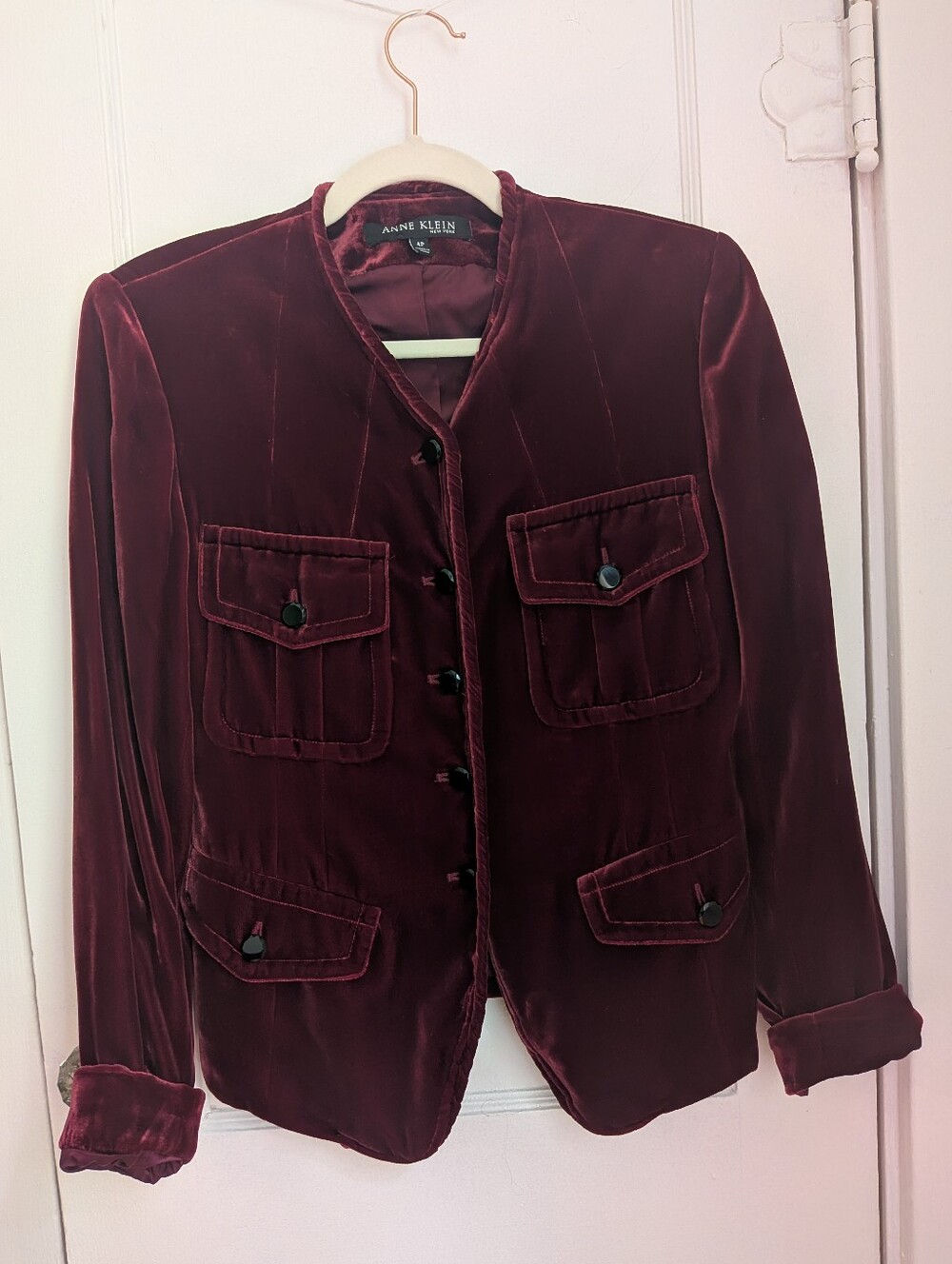 Vintage 90s Anne Klein Velvet Blazer in Deep Burgundy - Size 4P
